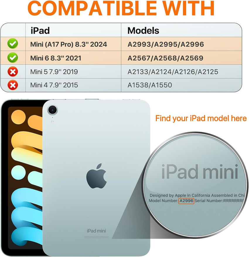MoKo Clear Case for iPad mini (A17 Pro) 7th/6th Gen 2024/2021, Clear