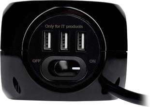 Status 3 Way Cube Socket with 3 USB Ports, Black Compact Extension Adapter with 1.4 Metre Lead for Home Office Travel Use, Space Saving Power Block, (S3B1.4M3XUSB1PK6)