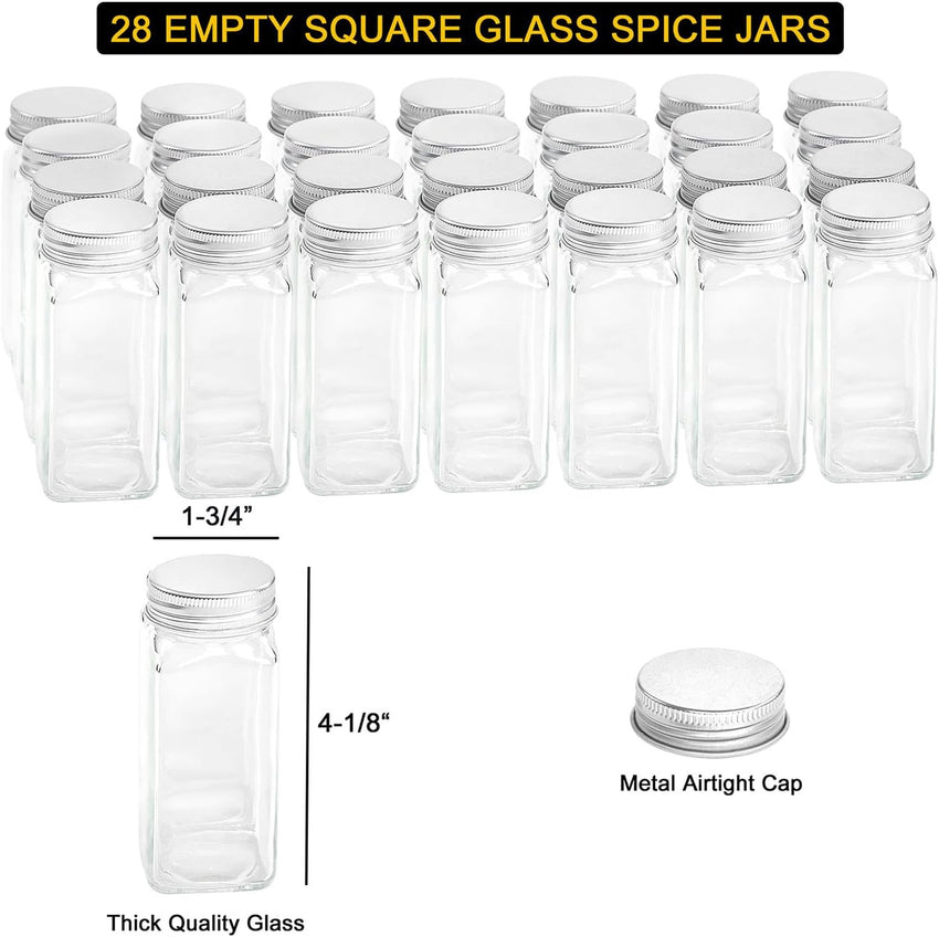 SpaceAid 4 Tier Spice Rack Organizer with 28 Spice Jars, 386 Spice Labels, Chalk Marker and Funnel Set for Cabinet, Countertop, Pantry, Cupboard or Door & Wall Mount