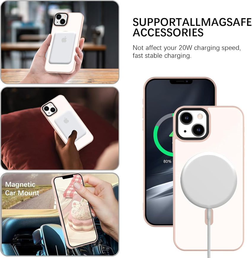 SupVict iPhone 13 Case Magnetic, Phone Case iPhone 13 Compatible with MagSafe Ultra Slim Thin Translucent Matte Back, Shockproof Anti-Yellow Military Grade Protective Cover Case for iPhone 13 Pink