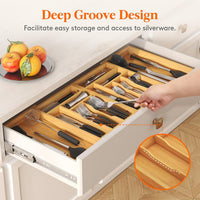 Lifewit Bamboo Extra Large Cutlery Drawer Organiser, Expandable to 36 Inches Cutlery Tray for Kitchen, Adjustable Silverware and Flatware Holder, Plastic Utensil Storage for Spoons Forks Knives