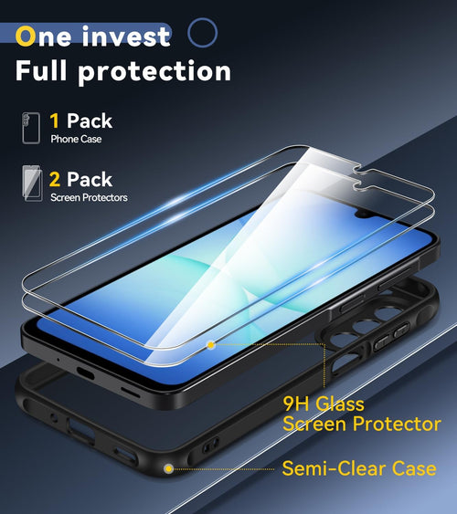 ivoler 3 in 1 Case for Samsung Galaxy A16 4G/5G with 2 Pieces Tempered Glass,[Military Protection] Transparent Anti-Shock Protective Cover-Black