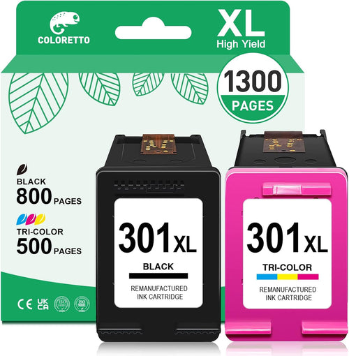 COLORETTO 301 Ink Cartridges Black and Colour for HP 301 XL for ENVY 5532 5530 4507 4504 4502 OfficeJet 4630 2620 2622 Deskjet 3055 3055A 2540 1510 Printer Ink for 301XL Replacement