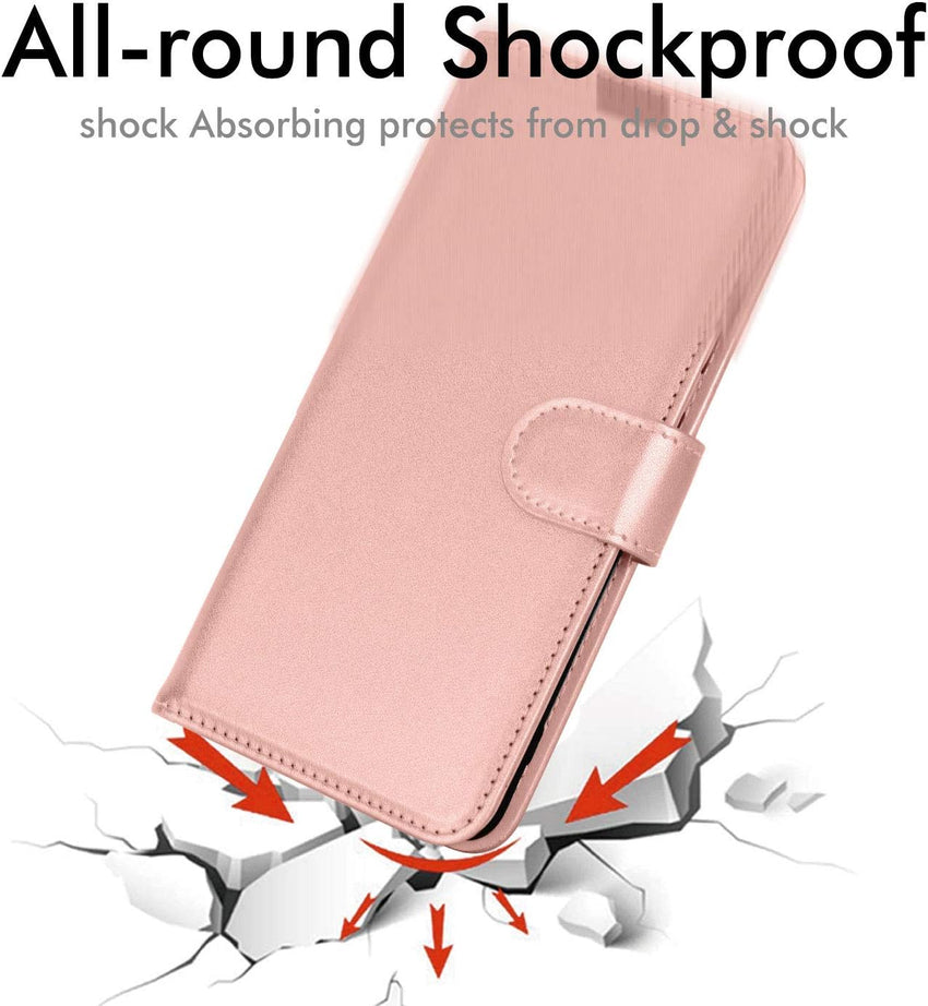 TECHGEAR iPhone 12 Pro Leather Wallet Case, Flip Protective Case Cover with Wallet Card Holder, Stand & Wrist Strap - Rose Gold PU Leather with Magnetic Closure for iPhone 12/12 Pro 6.1"