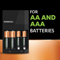 DURACELL Hi-Speed Battery Charger, 4 hours, Compatible with AA and AAA NiMh Batteries, 2x AA 1300mAh and 2x AAA 750 mAh, Rechargeable Batteries Included