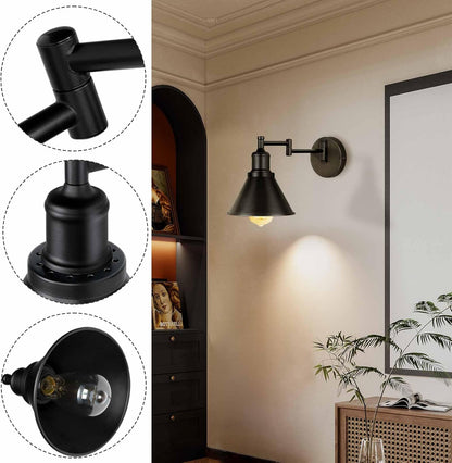 IC INSTANT COACH Industrial Wall Sconce Swing Arm Wall Lights, Black, Adjustable Wall Light, Wall Mounted Lamp Wall Sconce, 1 Light