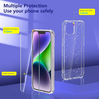 YIRSUR Glitter Case Compatible with iPhone 14 with 2 Pack Screen Protector and 2 Pack Camera Lens Protector, Glitter Air Cushion Soft TPU Bumper Anti-Scratch Shockproof Sparkly Cover for iPhone 14