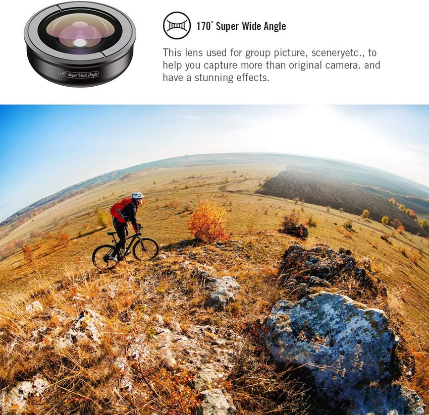 Apexel【Updated Version HD Phone Lens Kit-170°Super (Fisheye) Wide Angle,10X Macro Lens,110° Wide Angle2.0X Zoom Telephoto,195°Fisheye Lens for iPhone,Samsung and Most of Smartphone L-HB5V2