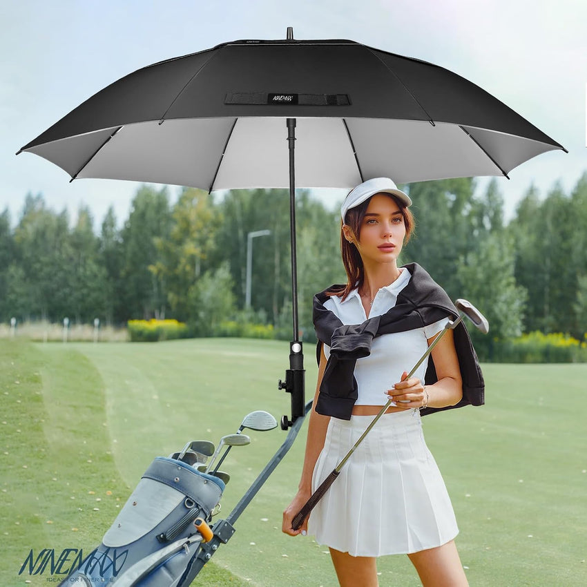 UV Golf Umbrella 68in Large Windproof Double Canopy UPF50+ â Silver/Pink