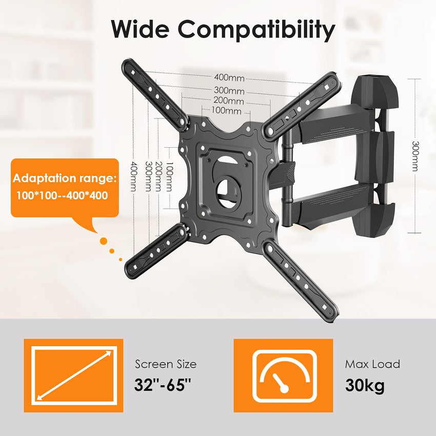 TV Wall Mount for 32-60 Inch,Tilting and Swivelling Wandhalterung-Extendable Wall Bracket Television-for Flat & Curved TV,Max VESA 400x400mm