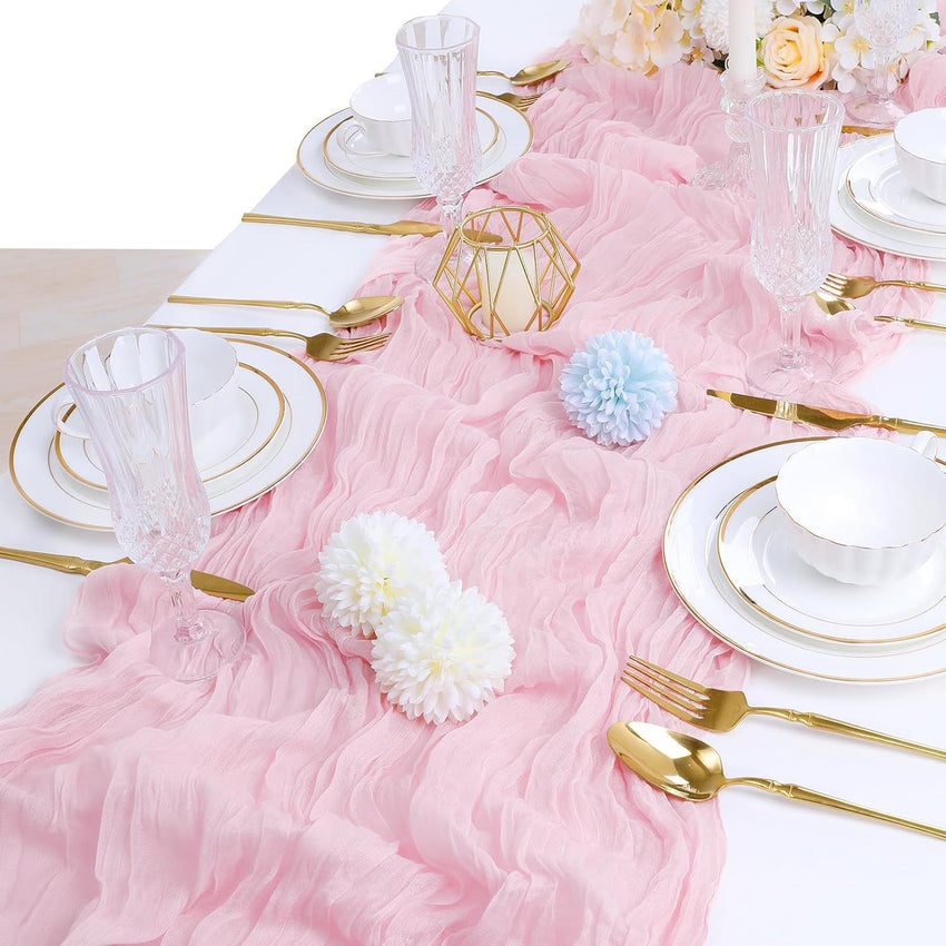 Table Runner Boho Polyester Large 90x400cm for Wedding Party Decor Pink