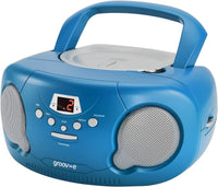 Groov-e Original Boombox - Portable CD Player with Bluetooth, Radio, 3.5mm Aux Port, & Headphone Socket - LED Display, 2 x 1.2W Speakers - Battery or Mains Powered - Blue