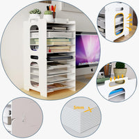 PUNCIA 10-Tier Office Paper Organizer for Desk Desktop File Holder Desk Letter Tray A4 Paper Holder Document Storage Rack for Home Office School
