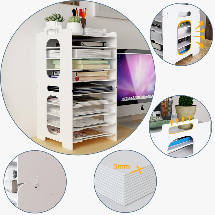 PUNCIA 10-Tier Office Paper Organizer for Desk Desktop File Holder Desk Letter Tray A4 Paper Holder Document Storage Rack for Home Office School