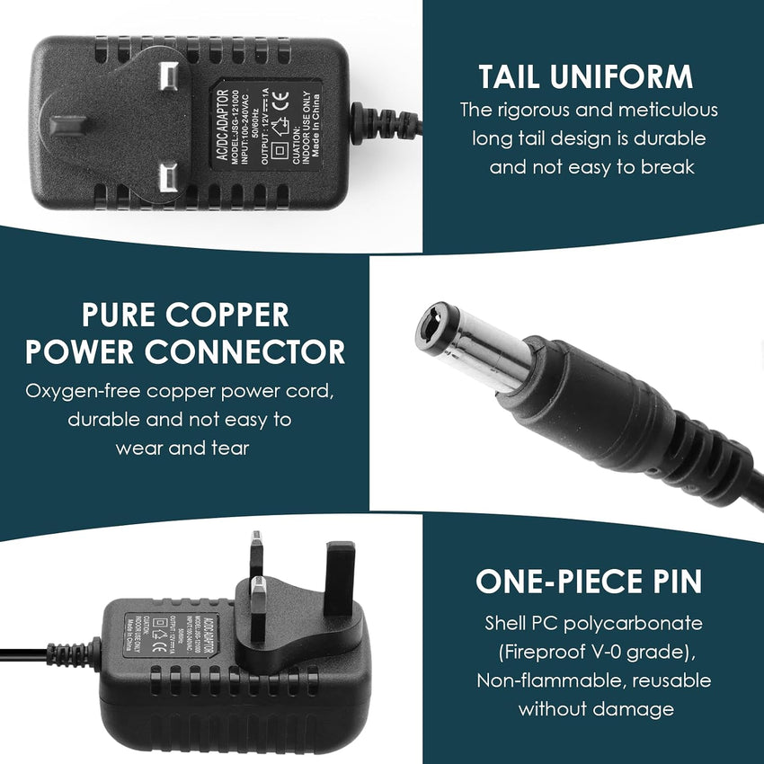 12V 1A Power Supply Adapter UK Plug, AC 100-240V to DC 12V Charger with 5.5x2.1mm Jack, Compatible with Ride On Car LED Strip CCTV Camera Monitor Router, Smart Protection Power Adapter for Home Use