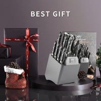 NANFANG BROTHERS Damascus Knife Set,18-Pieces Kitchen Knife Set with Wooden Block VG10 Core Steel with 8 Steak Knife,Japanese Professional Kitchen Sharp Knife Set