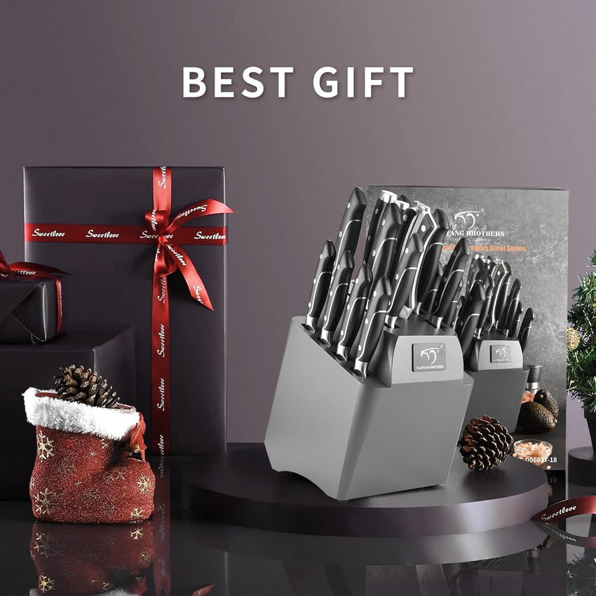 NANFANG BROTHERS Damascus Knife Set,18-Pieces Kitchen Knife Set with Wooden Block VG10 Core Steel with 8 Steak Knife,Japanese Professional Kitchen Sharp Knife Set
