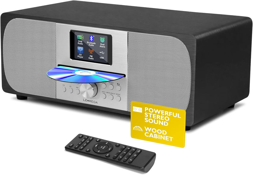 Lemega MSY6 Walnut CD Player With DAB+ and FM Radio | HIFI System | Bluetooth | Powerful Stereo System | Acoustic Wood Cabinet | 100W Speakers | 40 Presets | Headphone Jack