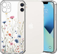ChoosEU Clear Case for iPhone 11 Floral Pattern Print Design for Women Girls Slim Silicone Phone Case Protective Cover with Shockproof Airbag Soft TPU Flower Transparent Phone Cover - Blue Pink