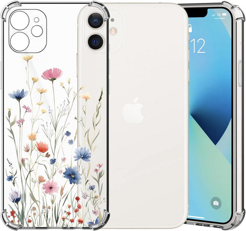 ChoosEU Clear Case for iPhone 11 Floral Pattern Print Design for Women Girls Slim Silicone Phone Case Protective Cover with Shockproof Airbag Soft TPU Flower Transparent Phone Cover - Blue Pink