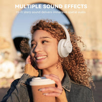 Over-Ear Bluetooth Headphones 65H Playtime Foldable Lightweight Deep Bass Stereo with Mic Beige