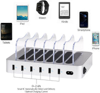 Charging Station 6-Port USB Dock with Cable & Status LEDs Silver