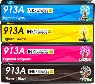 KINGJET 913A Ink Cartridges for HP 913A 913 Ink Multipack for PageWide Pro 377dw 377dn 477dw 477dn 352dn 452dn MFP 477dw 552dw 577dw Managed MFP P55250dw P57750dw (Black Cyan Magenta Yellow)