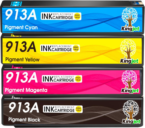 KINGJET 913A Ink Cartridges for HP 913A 913 Ink Multipack for PageWide Pro 377dw 377dn 477dw 477dn 352dn 452dn MFP 477dw 552dw 577dw Managed MFP P55250dw P57750dw (Black Cyan Magenta Yellow)