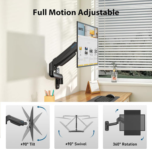 BONTEC Monitor Arm Wall Mount READ DESC for 13-42 Inch Screens, Gas Spring Arm Holds 3-9KG, Adjustable Tilt Swivel Rotation, Heavy Duty Wall Mounted Arm with VESA
