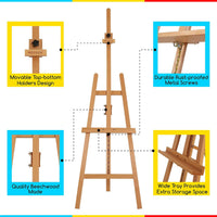 MEEDEN Painting Wooden Artist Easel: Solid Beechwood Display Easel Hold Canvas up to 109cm - Adjustable Art Easel Stand for Adults Beginner Studio Gallery Exhibition - Natural