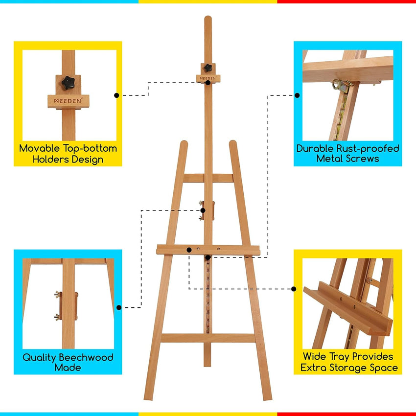MEEDEN Painting Wooden Artist Easel: Solid Beechwood Display Easel Hold Canvas up to 109cm - Adjustable Art Easel Stand for Adults Beginner Studio Gallery Exhibition - Natural