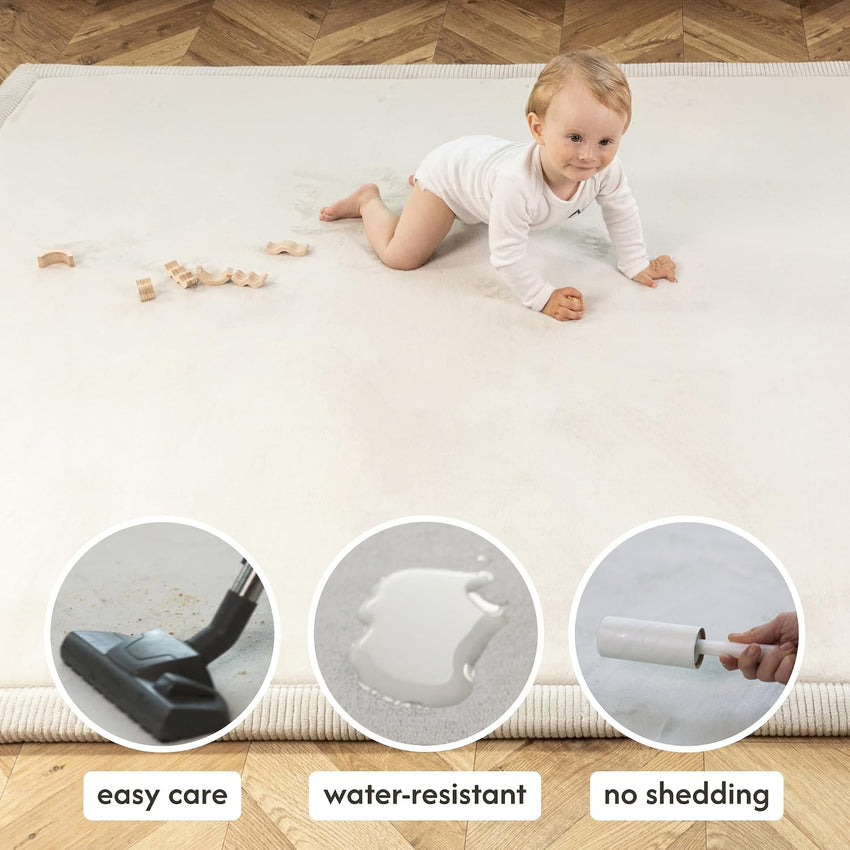 Premium Large Coral Velvet Baby Play Mat 200x150x2.5cm, Grey High-Density Memory Foam Area Rug Stylish Playmat for Floor with Non-Slip Backing for Crawling, Soft Play & Tummy Time - Easy Care Rug