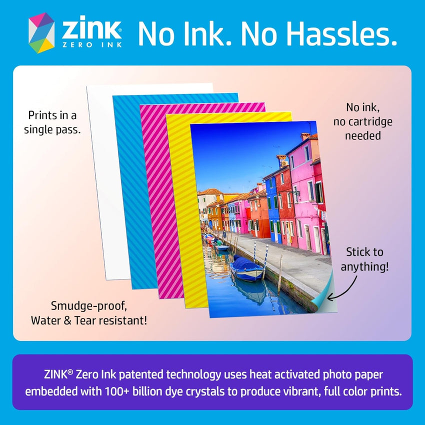 HP Sprocket 2x3 (5.1x7.5 cm) Instant Smartphone Photo Printer, Portable Color Wireless Mobile Printer, Zink Sticky-Back Photos, Print from App on Compatible iOS & Android Devices with Bluetooth, White