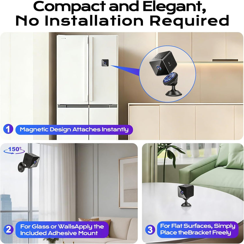 Mini WiFi Camera 1080p Night Vision AI Motion Detection Two-Way Audio 150°