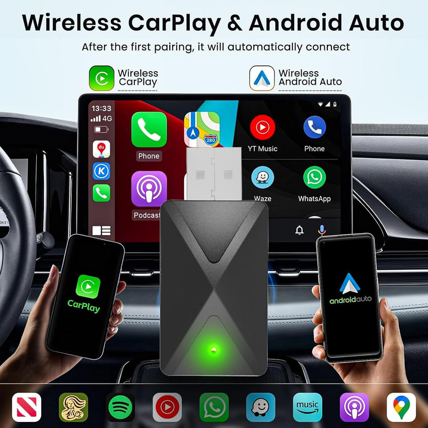 Wireless CarPlay Adapter for iPhone and Android Auto Adapter, 2-in-1 2025 New Upgraded Bluetooth Car Play Dongle Convert Factory Wired to Wireless for car Built-in Wired carplay/Android auto