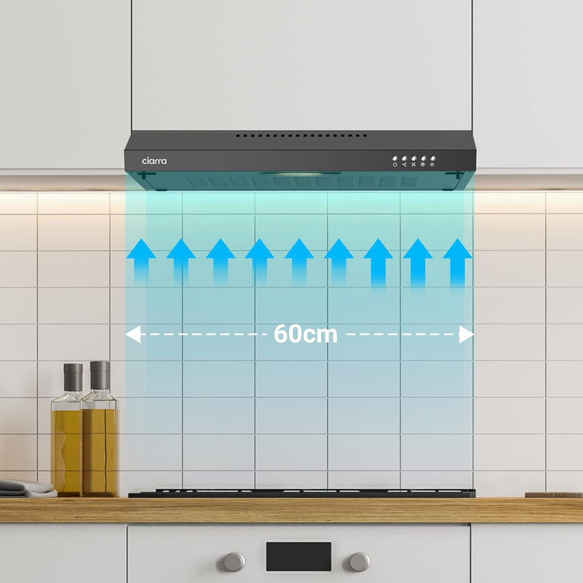 CIARRA CBCB6903 60cm Visor Cooker Hood Undercabinet Hoods Wall Mounted Kitchen Extractor Fan 600mm Top Vented Range Hood