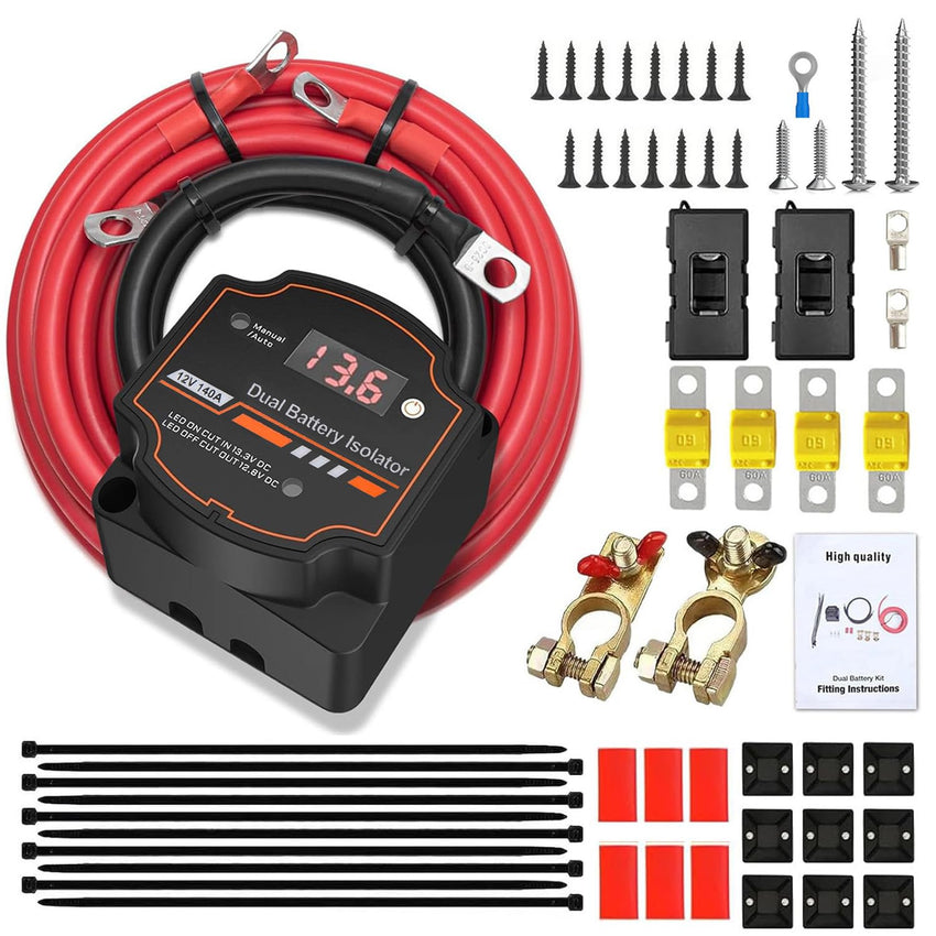 12V 140A Split Charge Relay Kit VSR Dual Isolator with LED Display 5m