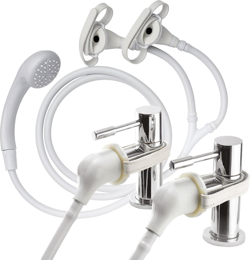 Croydex Secura Shower Head and Hose - Easy Install Push On Shower Attachment for Bath Taps with 1750mm Hose Length, Straps to Secure, Rub Clean Nozzles and Compatible with Low or High Pressure Systems