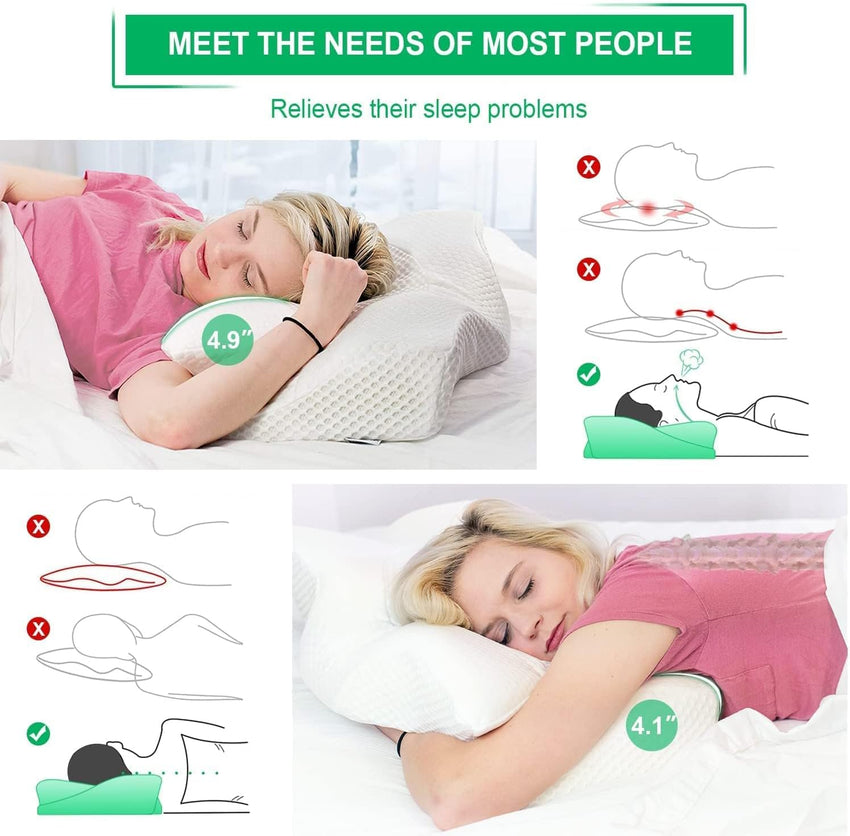 Elviros Cervical Contour Memory Foam Pillow for Neck Pain Orthopedic Neck Pillow for Shoulder Pain Ergonomic Head Neck Support Pillow for Side/Back/Stomach Sleepers with Removable Cover (Blue)