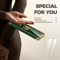 Nonional for Samsung Galaxy A32 5G Case with 2 Pack Screen Protector, 360^0 Rotatable Ring Holder [Luxury Hearts Pattern] Plating Gold Edge Slim Soft Phone Cover Case for Galaxy A32 - Green