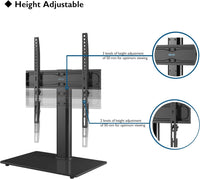 BONTEC Universal TV Stand for 24-60 Inch LCD LED OLED Plasma TVs, Height Adjustable Table Top Pedestal with Bracket, 8mm Tempered Glass Base, 45kg Load, Max VESA 400x400mm, Cable Management