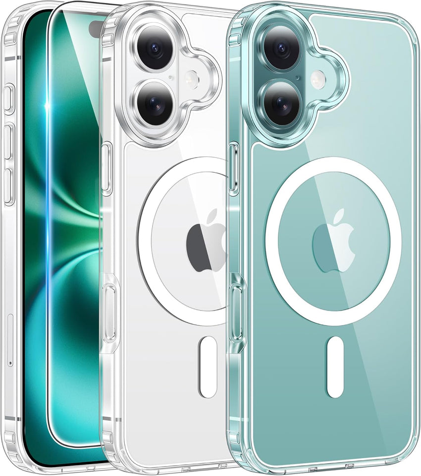 FNTCASE for iPhone 16 Case: Clear Magnetic Military Grade Drop Protection Anti Yellowing Slim Case - Rugged Shockproof Protective Transparent Cell Phone Cover(Clear)