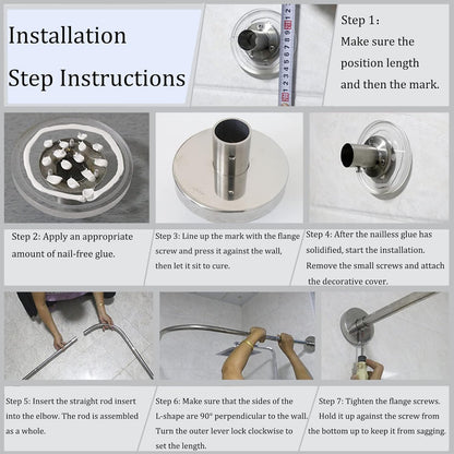 mosegor Shower Curtain Rail L Shaped Shower Curtain Rod Extendable Corner Shower Curtain Pole with Curtain for Bathroom Clothing Store Private Space Drill Free Install 70-95 cm