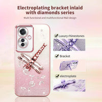 Transparent Glitter Case for Oppo Reno11 F 5G / Reno 11F 5G, Ultra Thin Glitter Bling TPU Shockproof Mobile Phone Case, Shiny Flowers Dragonfly Stand Girl Protective Case Pink