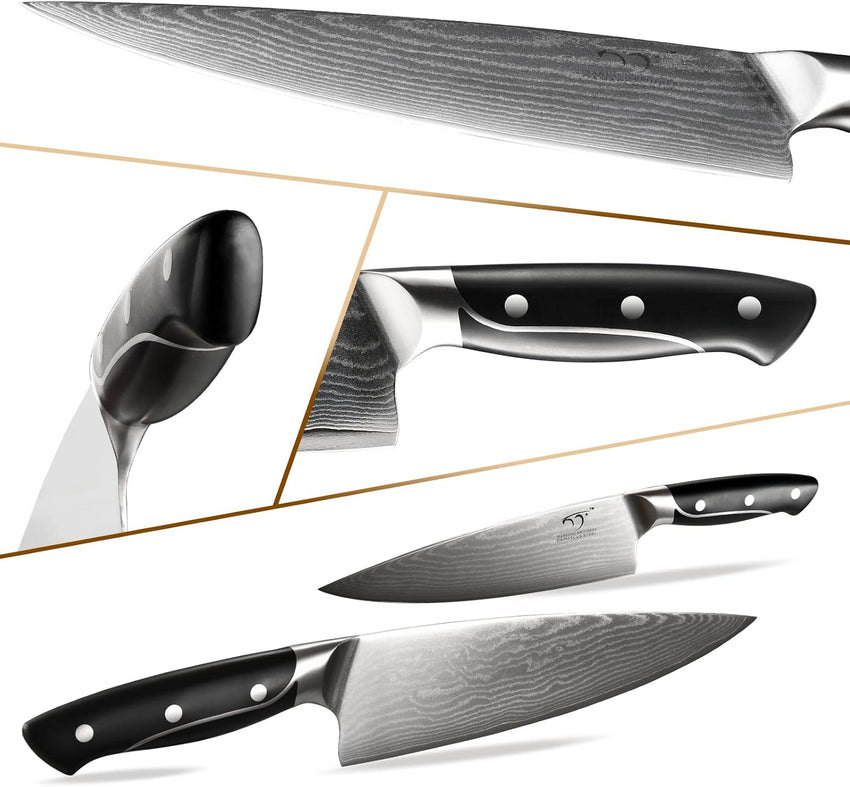 NANFANG BROTHERS Damascus Knife Set,18-Pieces Kitchen Knife Set with Wooden Block VG10 Core Steel with 8 Steak Knife,Japanese Professional Kitchen Sharp Knife Set