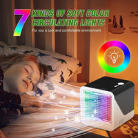 Portable Evaporative Air Cooler Fan 3 Speeds Replaceable Filter Humidifier 7-LED