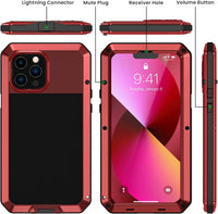Lanhiem Heavy Duty Case for iPhone 13 Pro Max Shockproof Cover Tough Armour Metal Case with [Tempered Glass Screen Film], 360 Full Body Protective Case Cover for iPhone 13 Pro Max - Red