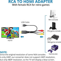 AUTOUTLET RCA to HDMI with 1080P/720P HD Support, AV to HDMI Converter, Long 150cm Cable, Plug & Play Mini Composite CVBS Audio Video Adapter for VCR, VHS, DVD Players and Classic Gaming Consoles