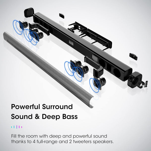 LEADSIGN Soundbar for TV, 120W Sound Bar with Subwoofer Strong Bass Surround Sound System TV Speaker 37inch(Support Bluetooth/HDMI/Optical/Aux/Coaxial/USB Connection)