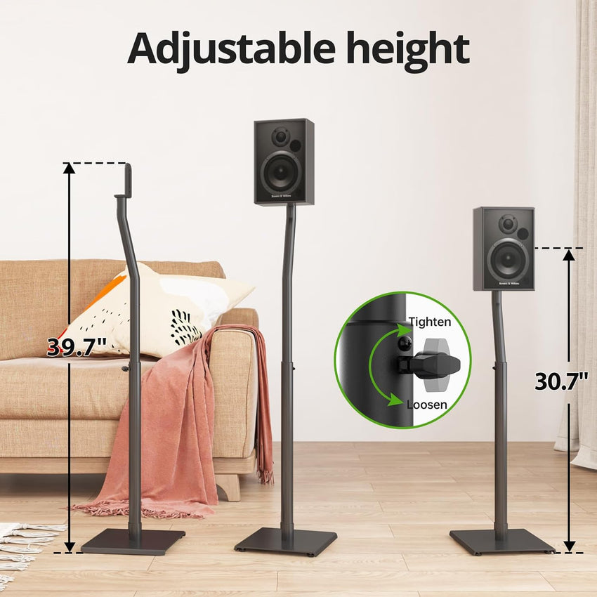 Height-Adjustable Speaker Stands 84â108cm Heavy-Duty, Pair â Black